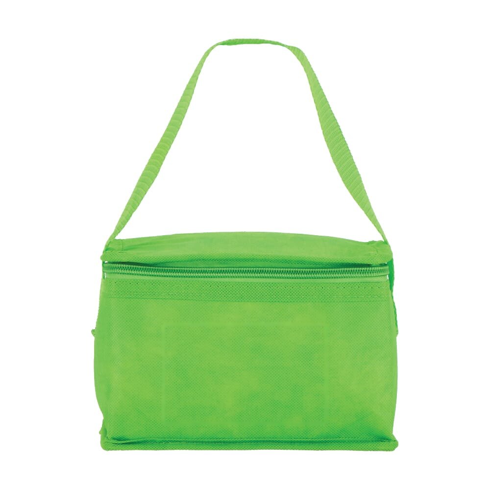 R-PET koeltas voor 6 blikjes, non-woven, 20 x 13 x 12,5 cm, 75 g/m² — drukvlak voorzijde