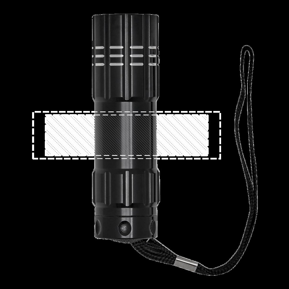 POWERFUL - Robuust uitgevoerde LED zaklamp van metaal — drukvlak gecentreerd op voorkant