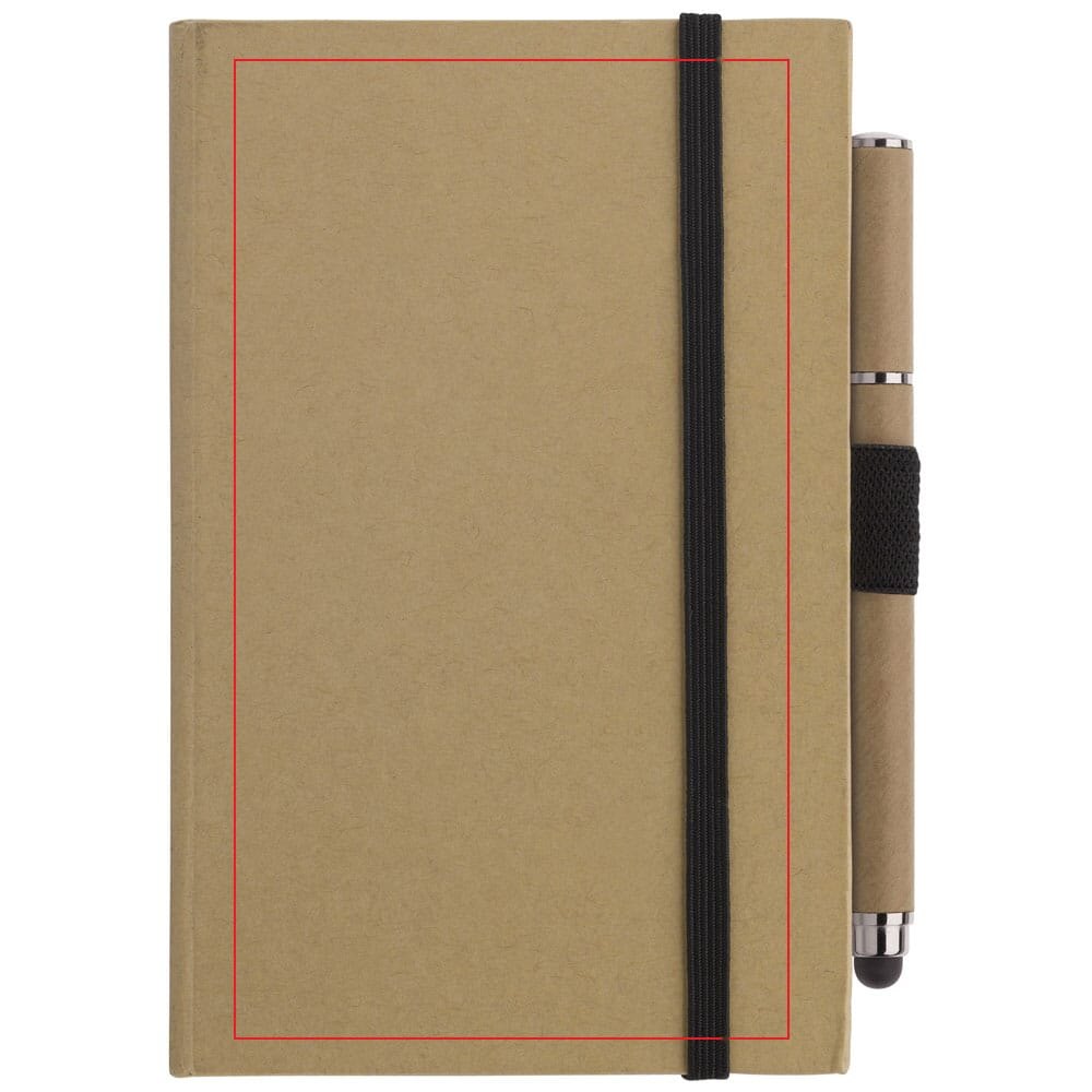 Notitieboek karton A6 + balpen stylus — drukvlak boek voorzijde