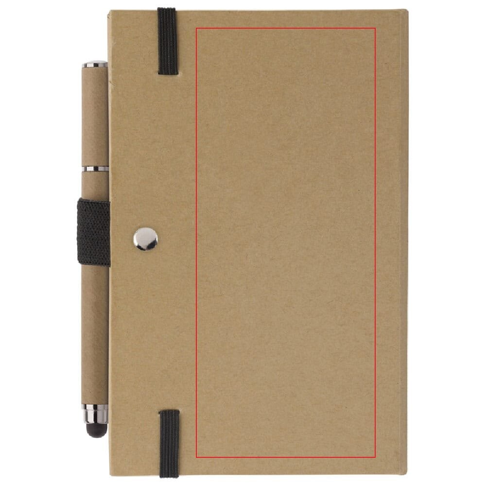 Notitieboek karton A6 + balpen stylus — drukvlak boek achterzijde