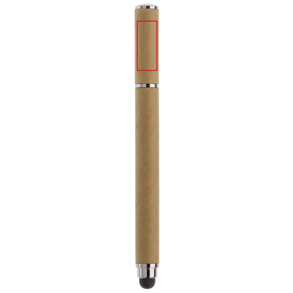 Notitieboek karton A6 + balpen stylus — drukvlak balpen op de kap