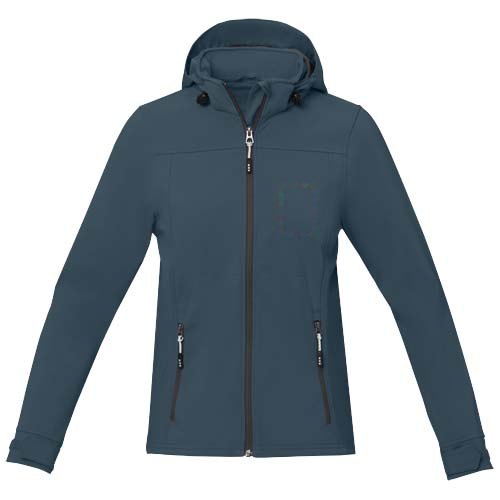 Langley softshell dames jas — drukvlak linker borst