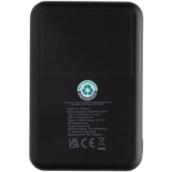 Boostcore RCS recycled plastic powerbank 5.000mAh met USB C — drukvlak artikel achterzijde