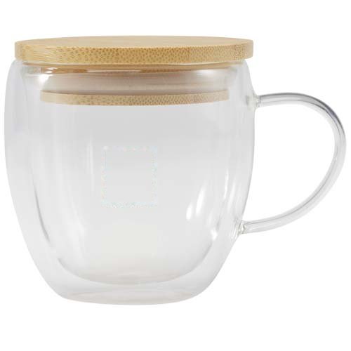 Arlo 250 ml glazen beker met bamboe deksel — drukvlak voorzijde