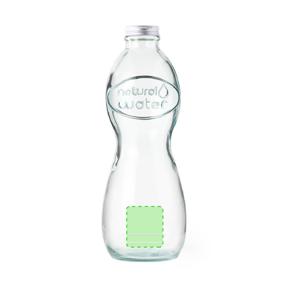 Fles Limpix — drukvlak gecentreerd onder area