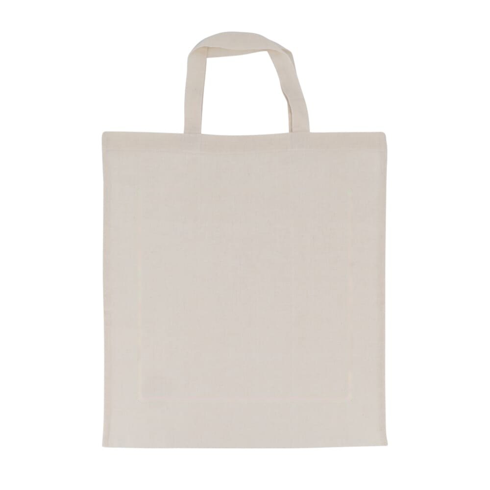 Schoudertas katoen OEKO-TEX® 140g/m² 38x42cm korte handgreep — drukvlak midden op de achterzijde
