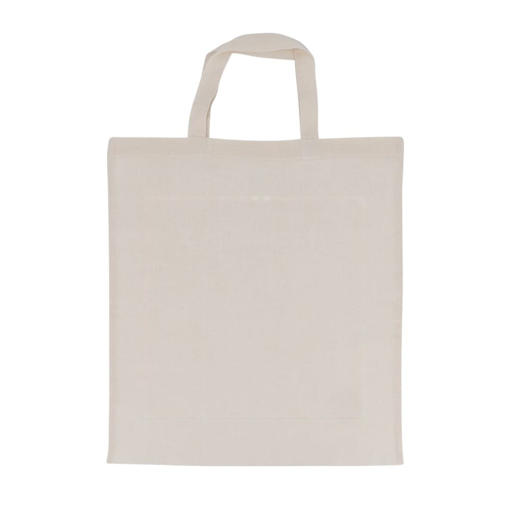 Schoudertas katoen OEKO-TEX® 140g/m² 38x42cm korte handgreep — drukvlak midden op de voorzijde