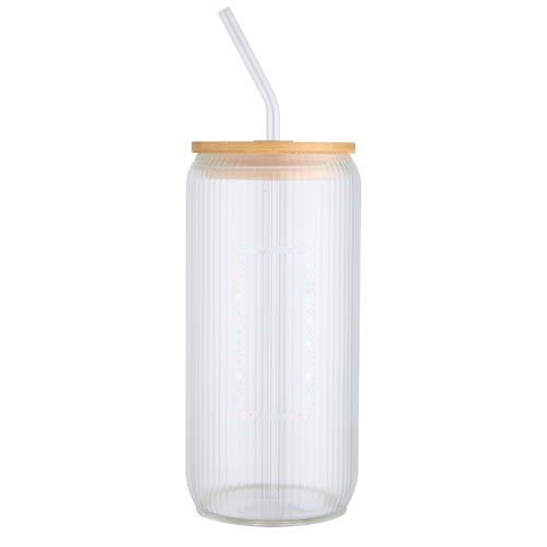 Mirage 500 ml enkelwandige drinkfles van borosilicaatglas met bamboe deksel — drukvlak voorzijde