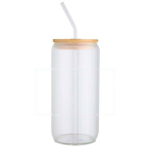 Mirage 500 ml enkelwandige drinkfles van borosilicaatglas met bamboe deksel — drukvlak rondom