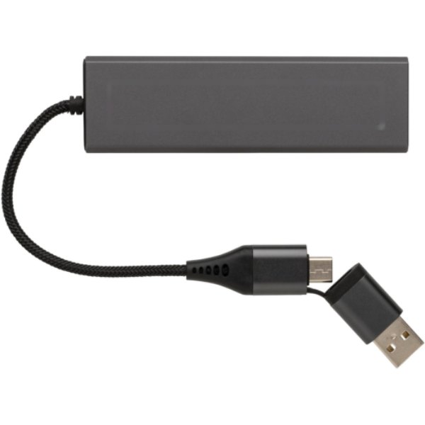 Terra RCS gerecycled aluminium hub met 3 USB-poorten — drukvlak artikel voorzijde