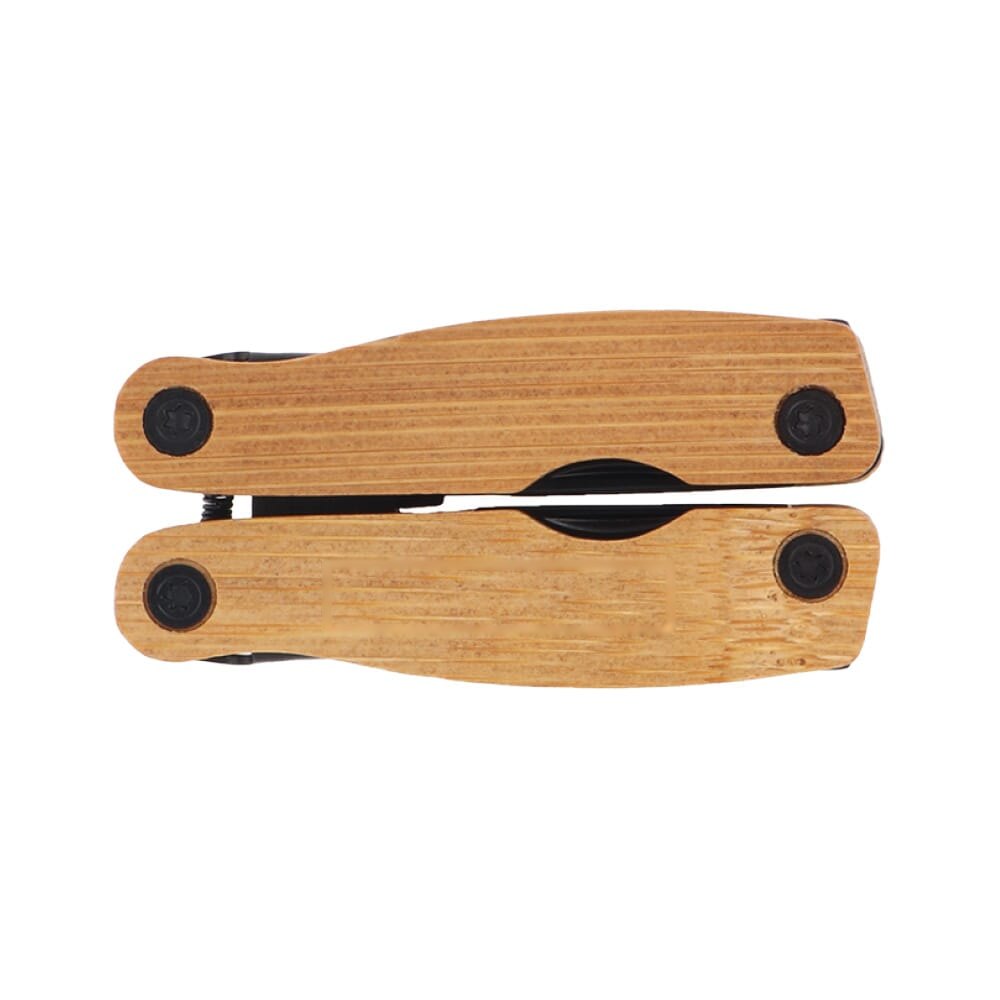 Multitool Bamboe 12 functies — drukvlak handvat links
