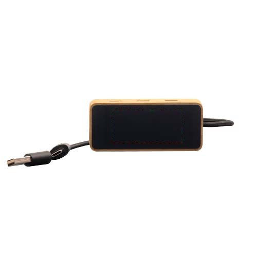 SCX.design H21 8-in-1 houten USB-hub met dubbele ingang en 6 poorten — drukvlak voorzijde