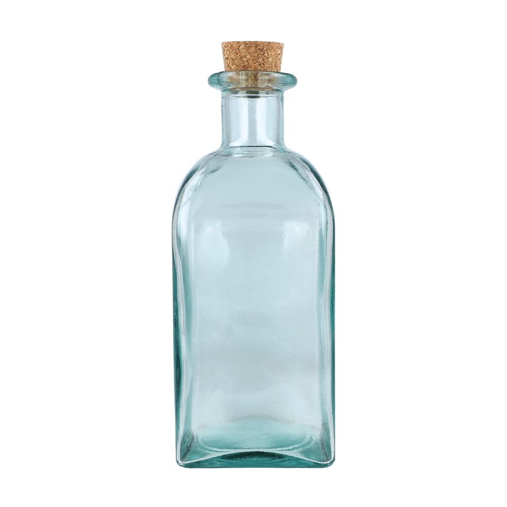 InSideOut Vierkante Gerecycled glas Waterfles ReuuZ met kurkstop 1L — drukvlak groot op de achterzijde