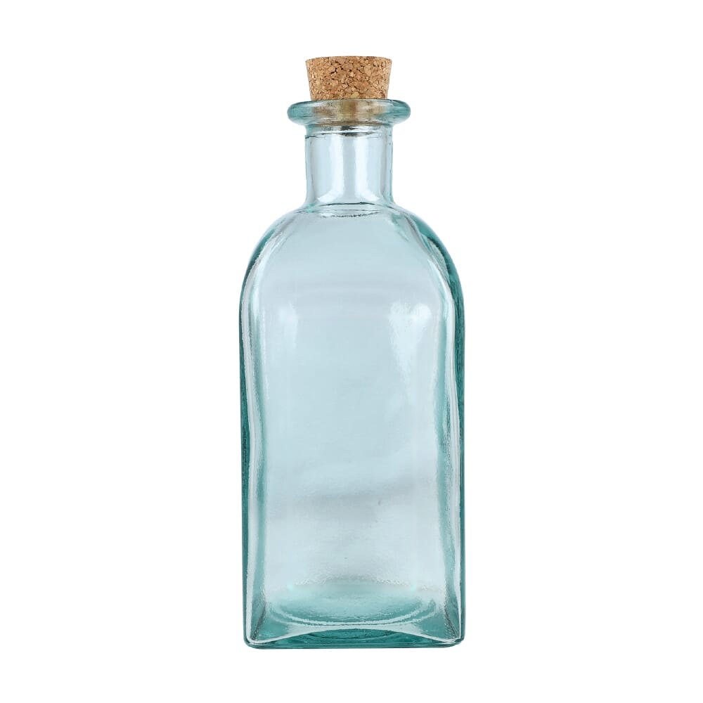 InSideOut Vierkante Gerecycled glas Waterfles ReuuZ met kurkstop 1L — drukvlak groot op de voorzijde