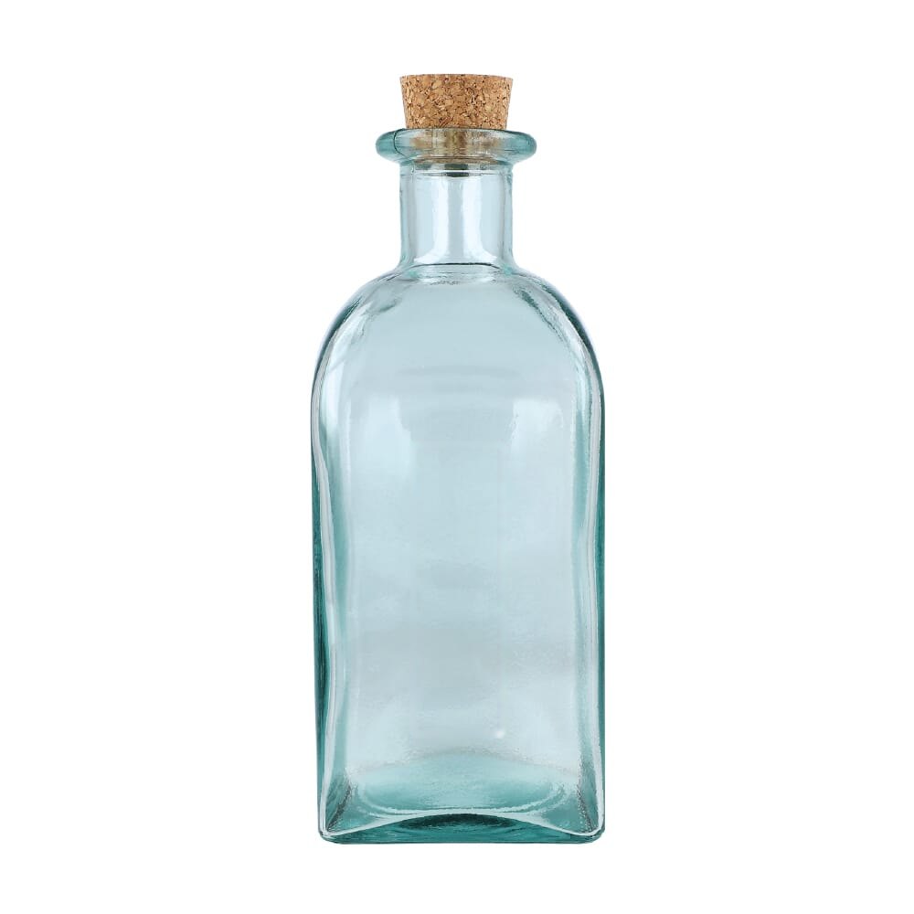 InSideOut Vierkante Gerecycled glas Waterfles ReuuZ met kurkstop 1L — drukvlak smal op de achterzijde