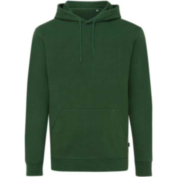 IQONIQ Jasper gerecycled katoen hoodie — drukvlak borst linkerzijde