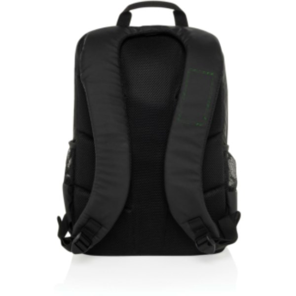 Lima Aware™ RPET waterbestendige 15,6 inch laptop rugzak — drukvlak band links