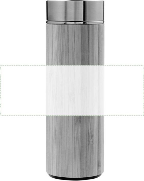 Drinkfles Yara | Rvs en bamboe | 420 ml | Thee-infuser — drukvlak rondom