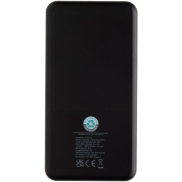 Boostcore RCS recycled plastic powerbank 20.000mAh met USB C — drukvlak artikel achterzijde
