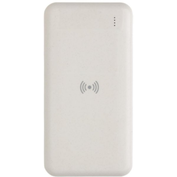 RCS standaard recycled plastic wireless powerbank — drukvlak artikel voorzijde midden