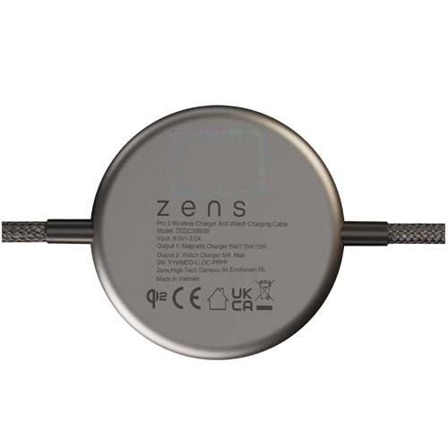 Zens Pro 2 15 W dubbele oplaadkabel — drukvlak achterzijde