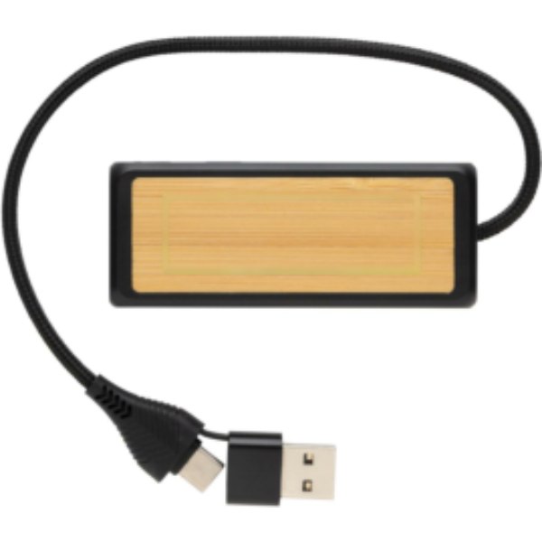 Link RCS gerecycled plastic en bamboe dubbeleUSB-hub — drukvlak artikel bovenzijde