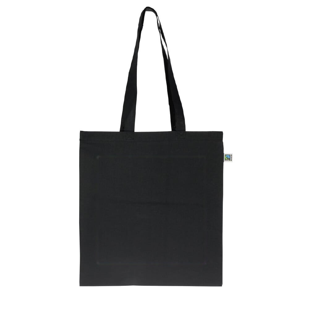 Fairtrade katoenen tas gekleurd lang 140g/m² 38x42cm — drukvlak achterkant midden