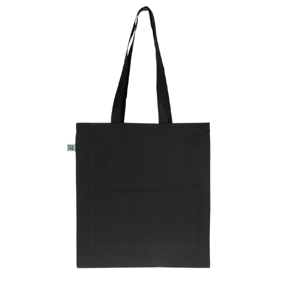 Fairtrade katoenen tas gekleurd lang 140g/m² 38x42cm — drukvlak voorkant midden