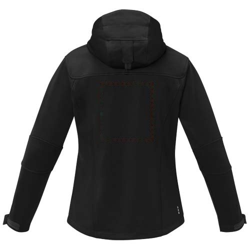 Match softshell dames jas — drukvlak impact hoog op de achterzijde