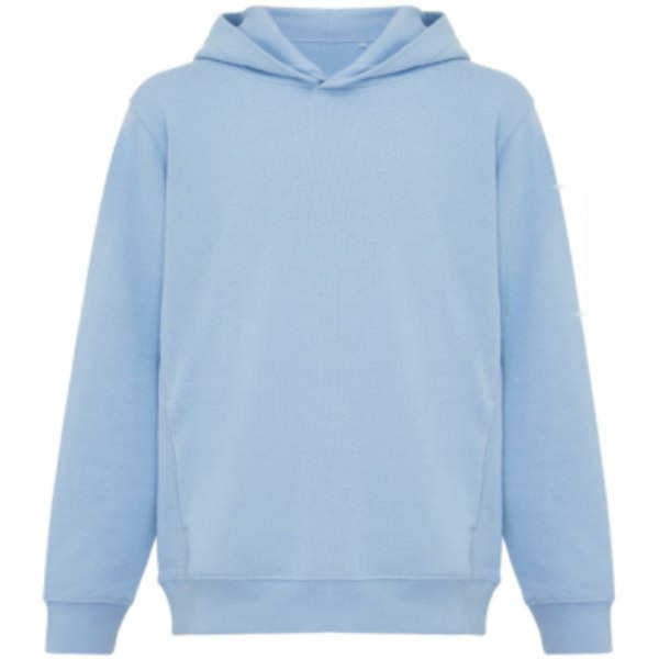 IQONIQ Yengo kids recycled katoen hoodie met steekzakken — drukvlak mouw links