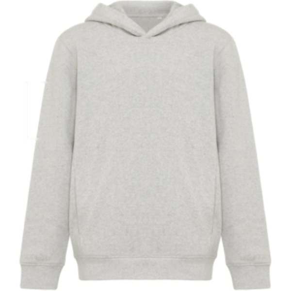 IQONIQ Yengo kids recycled katoen hoodie met steekzakken — drukvlak mouw rechts