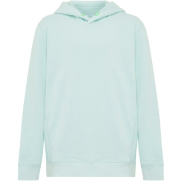 IQONIQ Yengo kids recycled katoen hoodie met steekzakken — drukvlak in de nek