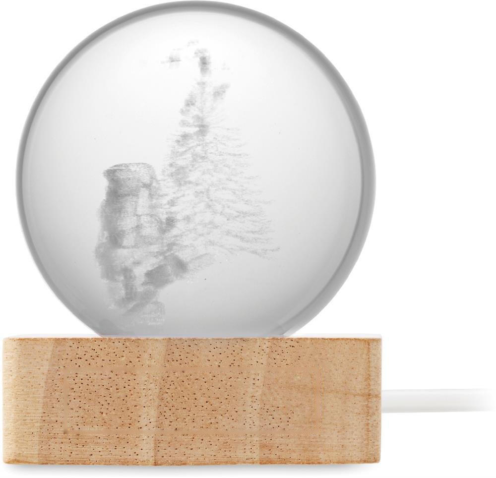 SANTA LIGHT - Kerst LED glas bol — drukvlak zijkant houten voet