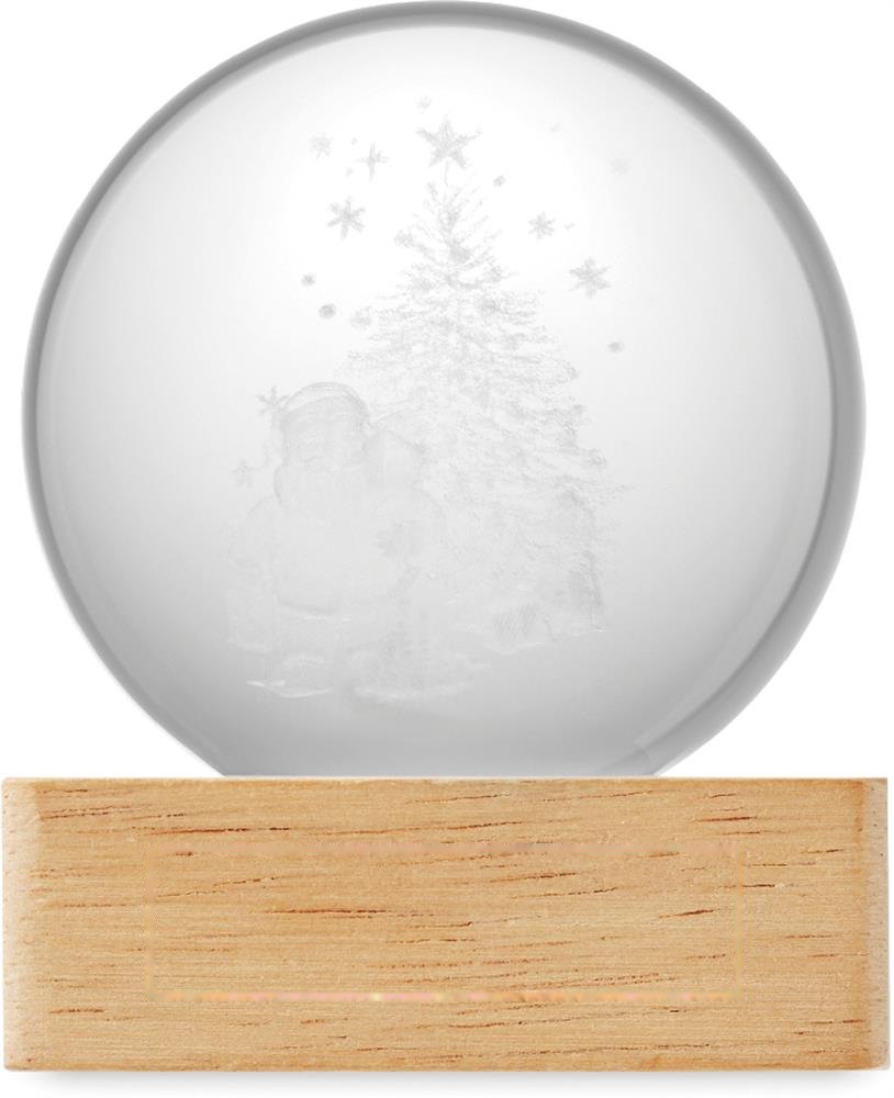 SANTA LIGHT - Kerst LED glas bol — drukvlak voorkant houten voet