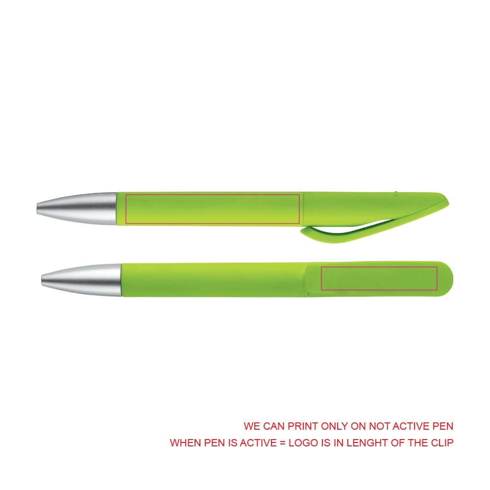 Balpen Slash soft touch R-ABS — drukvlak in het verlengde van de clip en op de clip