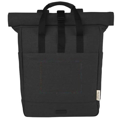 Joey 15 inch GRS gerecyclede canvas rolltop laptoprugzak 15 l — drukvlak voorzijde