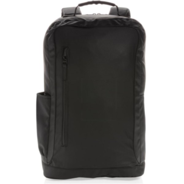 Fashion black PVC vrije 15.6" laptop rugtas — drukvlak artikel voorzijde