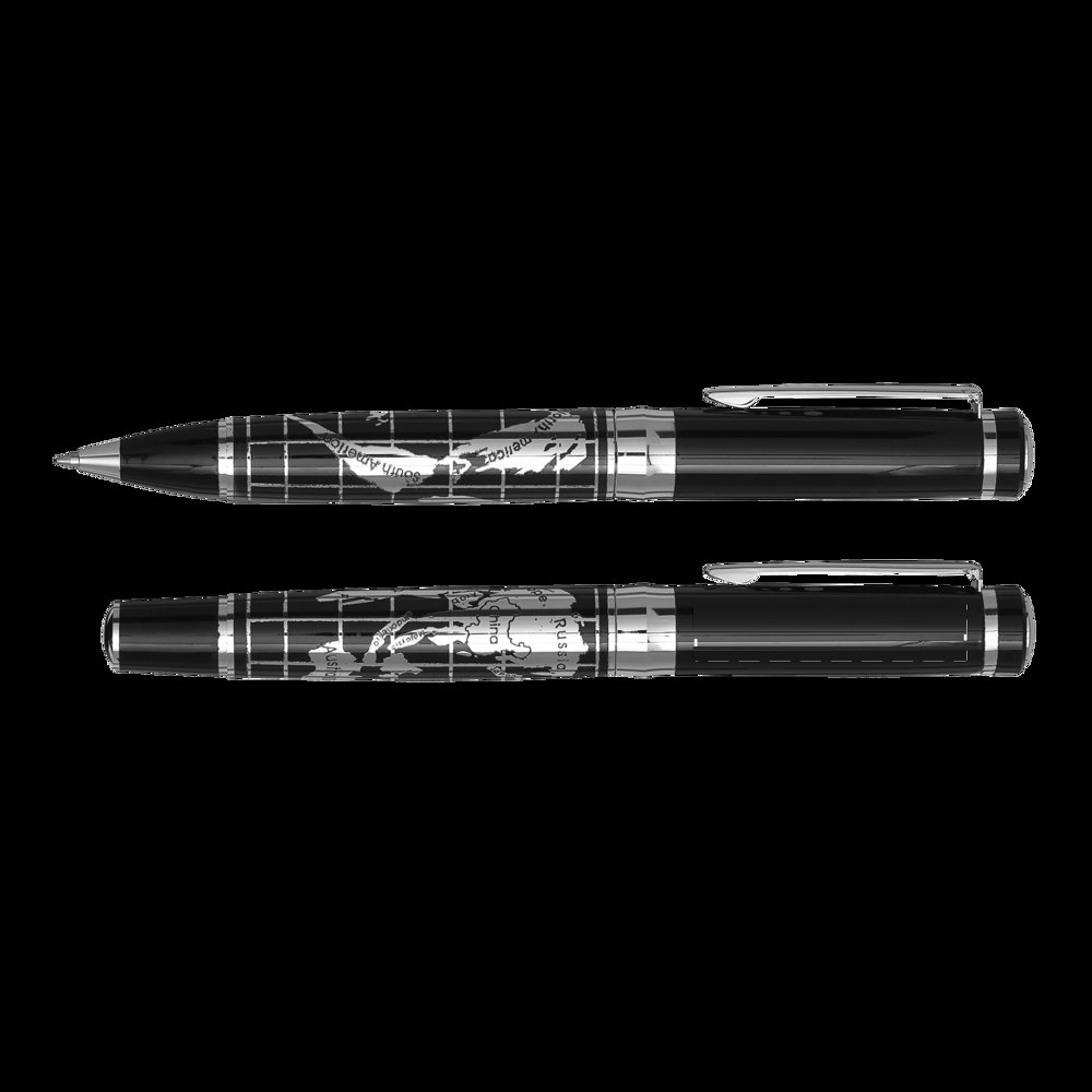 INTERCONTINENTAL - Exclusieve metalen pennenset — drukvlak op de links zijde op de clip van de rollerball pen dop