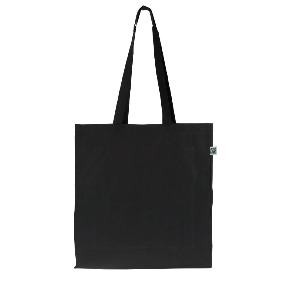 Fairtrade katoenen tas gekleurd lang 140g/m² 38x10x42cm — drukvlak midden op achterkant