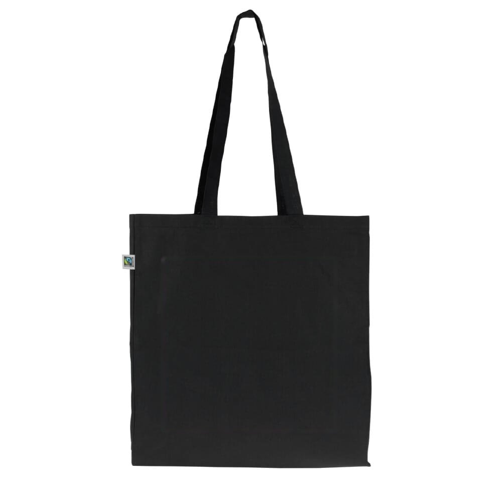 Fairtrade katoenen tas gekleurd lang 140g/m² 38x10x42cm — drukvlak midden op voorkant