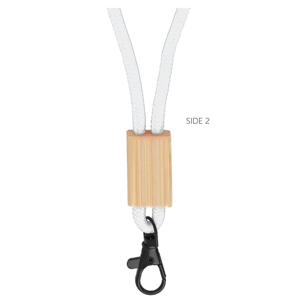 R-PET paracord lanyard — drukvlak achterkant houten blokje