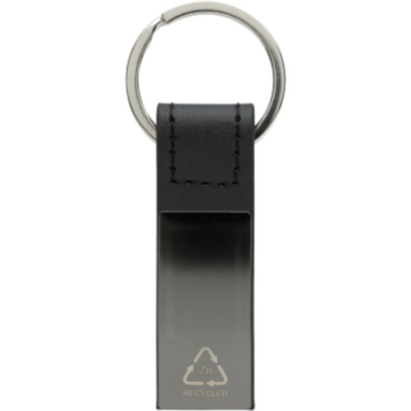 Luxe PU sleutelhanger RCS gerecycled zinc alloy — drukvlak artikel achterzijde