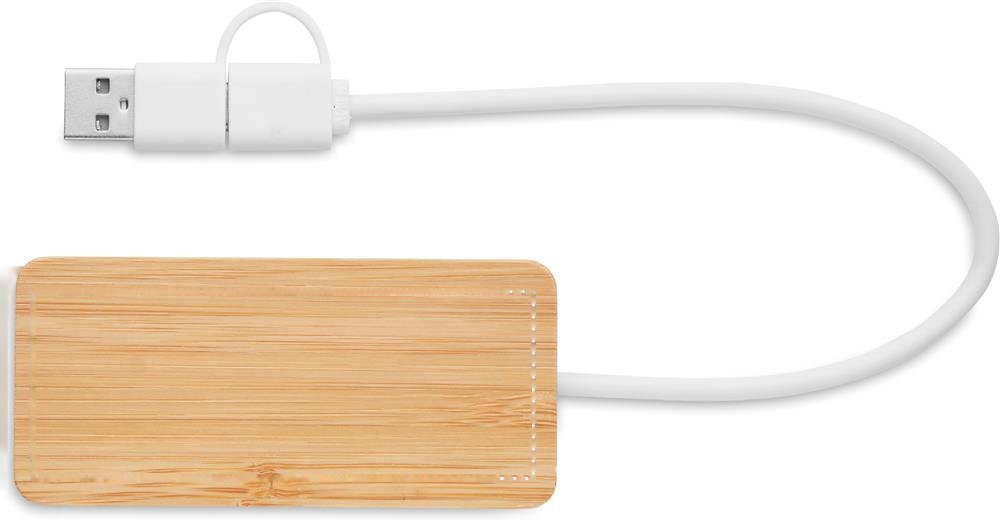 HUBBAM - Bamboe USB hub 3 poorten — drukvlak bovenzijde