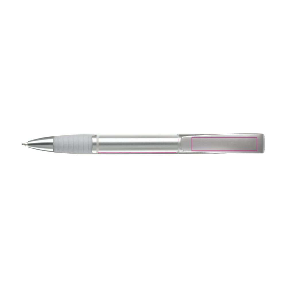 Balpen Zorro zilver hardcolour — drukvlak in het verlengde van de clip en op de clip