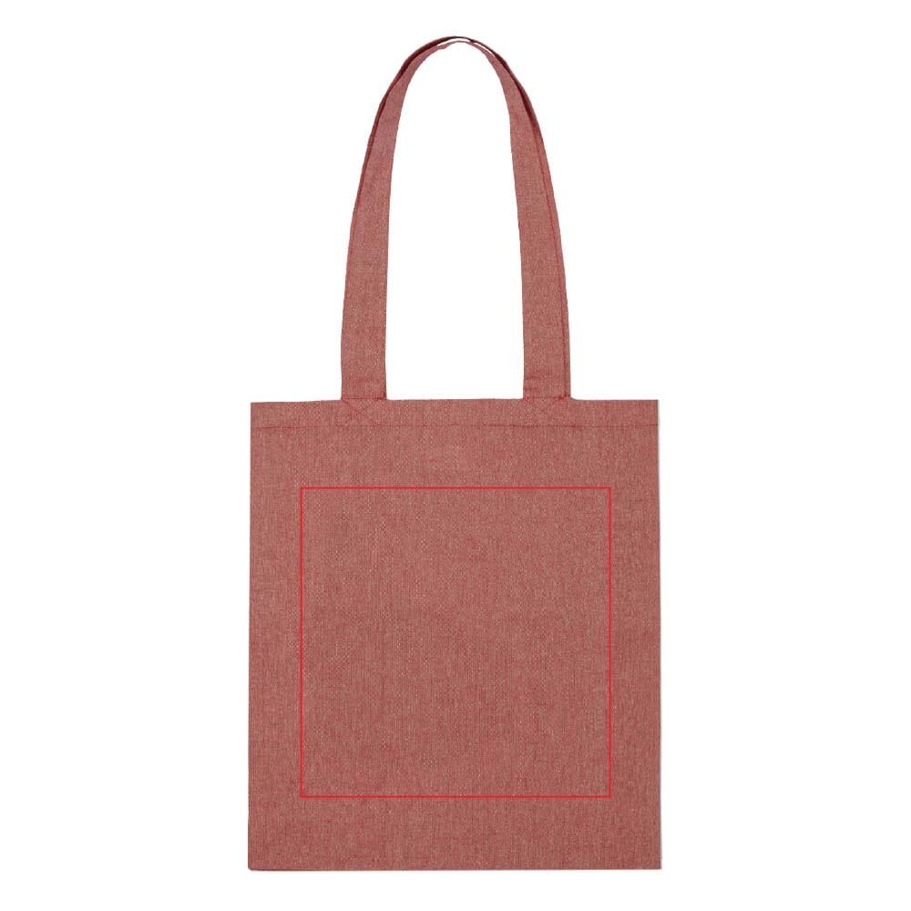 Schoudertas recycled katoen 140g/m² 38x42x10cm — drukvlak midden op voorzijde