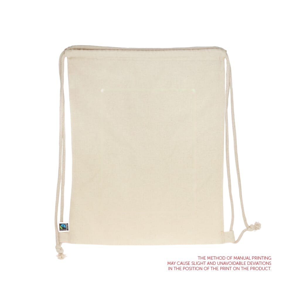 Fairtrade rugzakje ecru 140g/m² 35x45 cm — drukvlak midden achterzijde