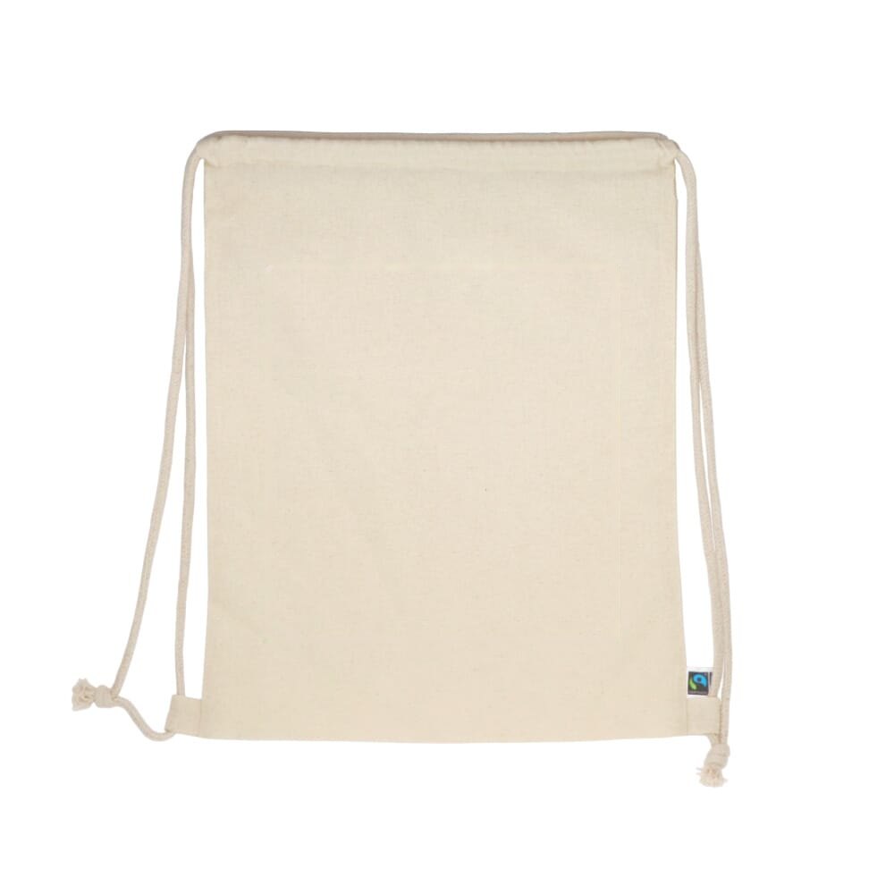 Fairtrade rugzakje ecru 140g/m² 35x45 cm — drukvlak midden voorzijde