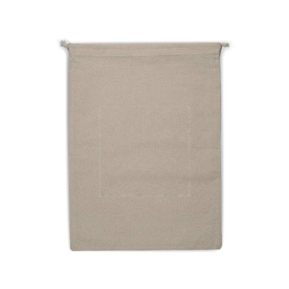 Herbruikbaar groente & fruit zakje OEKO-TEX® katoen ecru 30x40cm — drukvlak midden op de voorkant