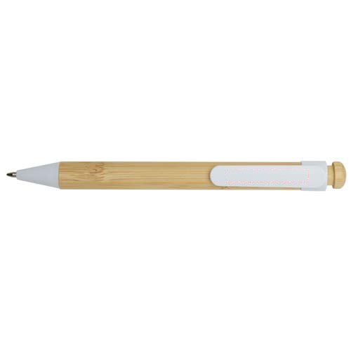 Rattan balpen van bamboe en gerecycled plastic (zwarte inkt) — drukvlak clip