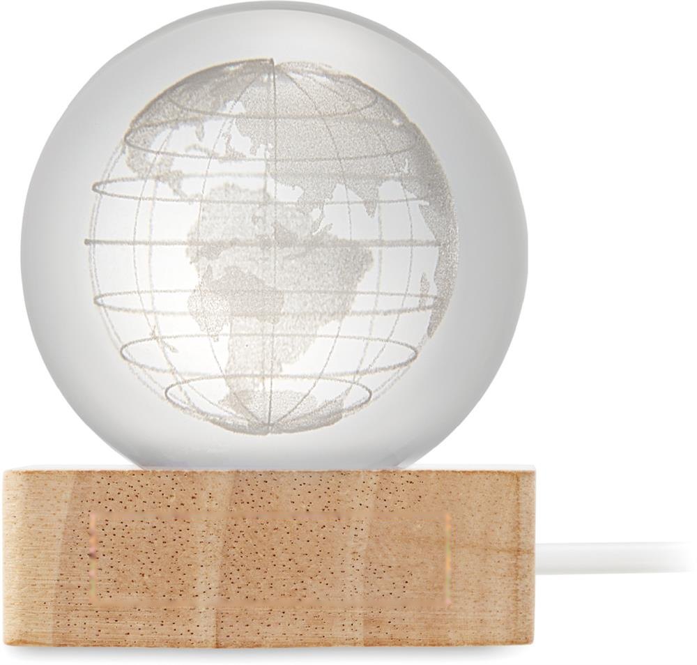 GLOBE LIGHT - LED wereldbol glazen bol — drukvlak zijkant houten voet